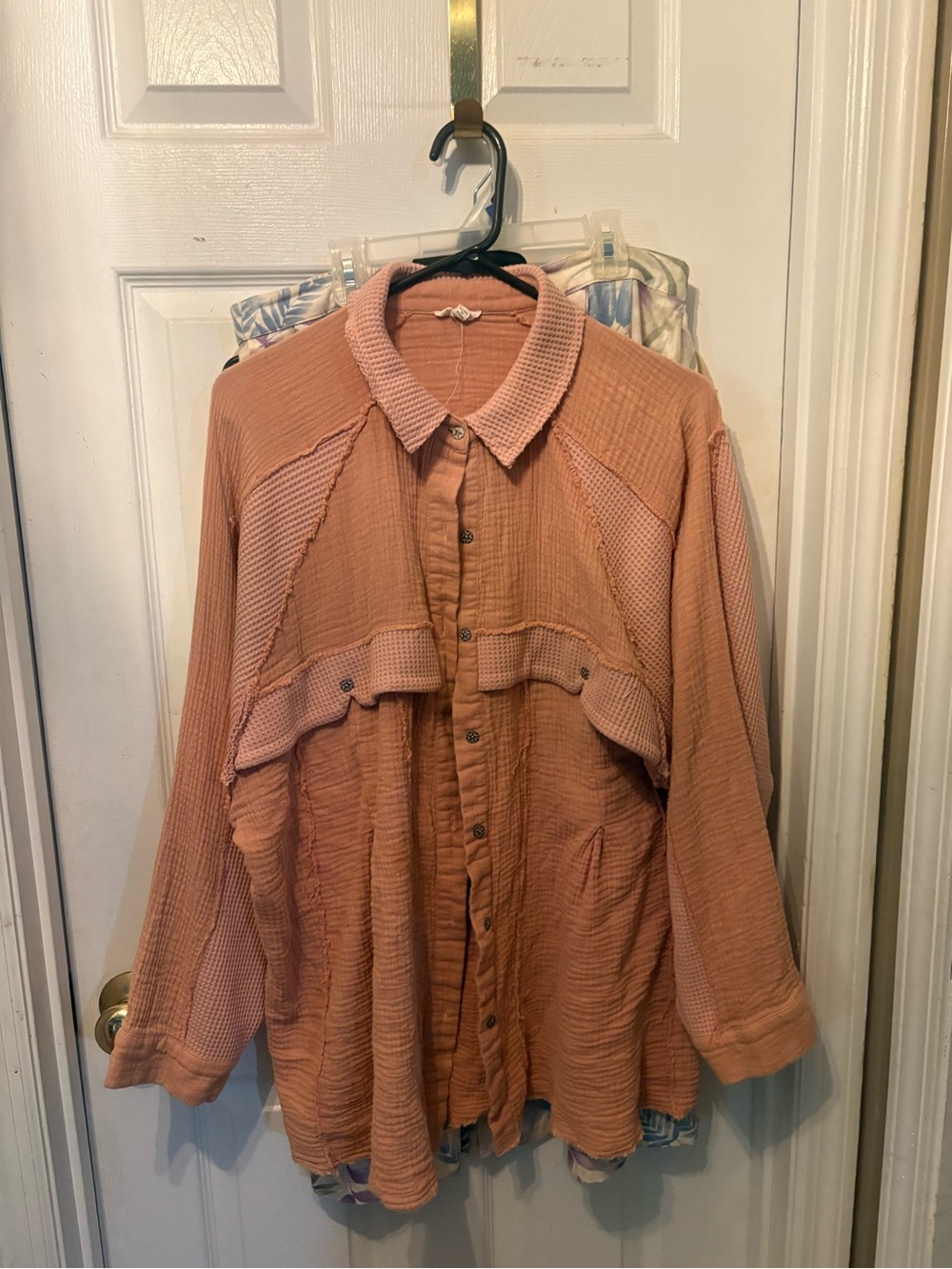 POL Peach Textured Button-Down Shirt